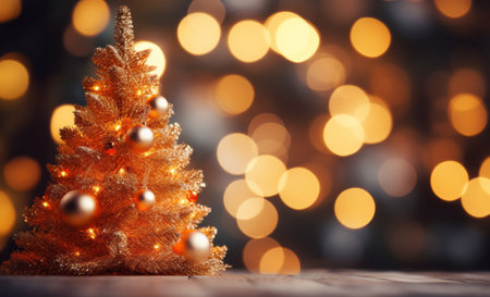 Decorated Christmas tree on blurred, sparkling and bokeh light background.の素材