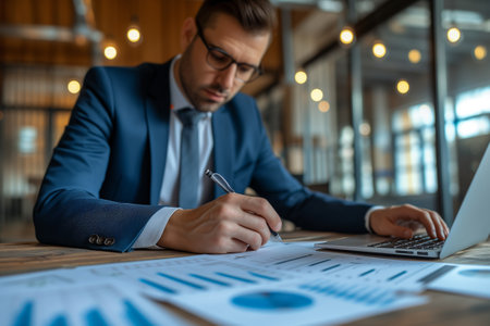 Meticulous business analyst reviewing financial recordsの素材