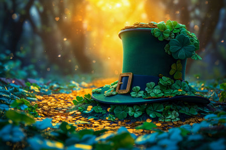 Green Hat With Gold Coins and Cloversの素材