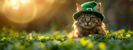 Festive feline in leprechaun hat celebrating st. Patrick's dayの素材