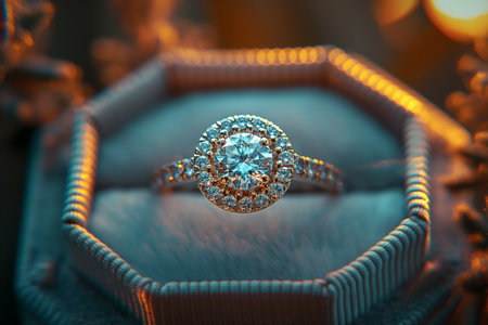 Elegant diamond engagement ring in box.の素材