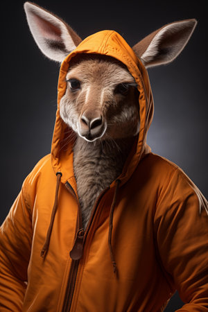 Hipster kangaroo in orange hoodieの素材
