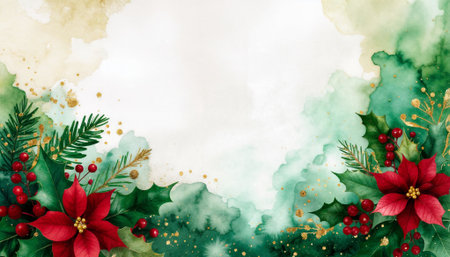 Elegant holiday frame with muted jewel tones, perfect for greeting cards, invitations, and seasonal marketing materials. Features vintage watercolor style with copy space.の素材