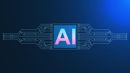 Artificial intelligence processor with electronic circuit board technology concept background. Vector illustration. EPS 10.のイラスト素材