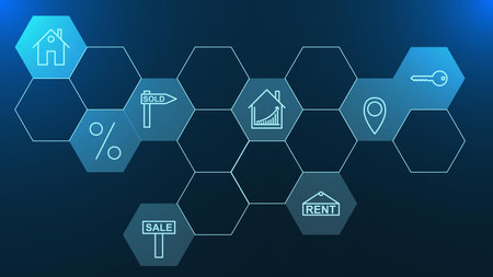 <p>Real estate concept background with property promotion icons. Vector illustration.</p>