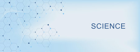 Abstract geometric for medical background with hexagon and particles shapes element. Global network connection, medicine, science and technology backdrop design. Vector.のイラスト素材