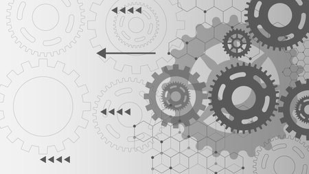 Gear wheel mechanism background design. Machine technology and engineering on gray background. Vector illustration.のイラスト素材