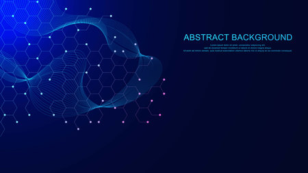 Abstract hexagonal with particles molecule, genetic, chemical compound systems background. Medical, chemistry, scientific, medicine, technology and science backdrop design. Vectorのイラスト素材