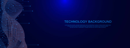 Abstract technology circuit board background with wave flow. Computer electronic, motherboard, futuristic, science and digital data connecting system backdrop design. Vectorのイラスト素材