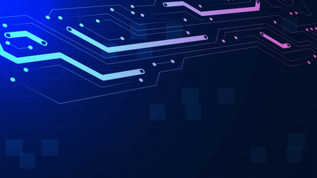 Electronic circuit board for high technology geometric background. Digital data, artificial intelligence and digital engineering concept. Vector illustration.のイラスト素材