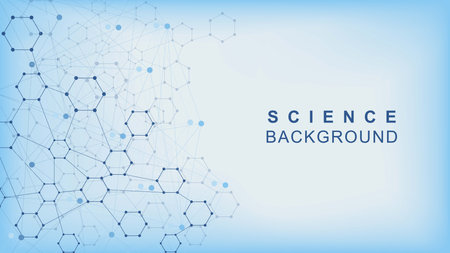 Modern abstract molecular structure for medical, chemistry and science concept background with cross shape. Vector illustration.のイラスト素材