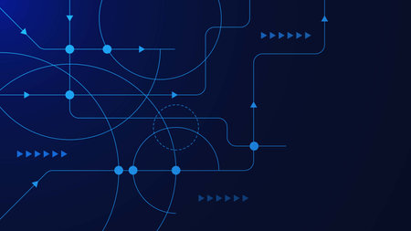 Global communication technology background with dots and lines connection. Digital big data visualization and electronic circuit board concept. Vector illustration.のイラスト素材