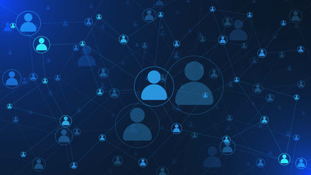 Human connection, social network, global business and communication technology background design. Abstract people connection concept. Vector illustration.のイラスト素材
