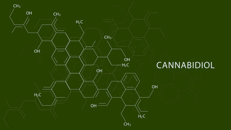 Chemical formulas of cannabidiol (CBD) cannabis molecule. Has antipsychotic effects. Science background design concept. Vector illustration.のイラスト素材