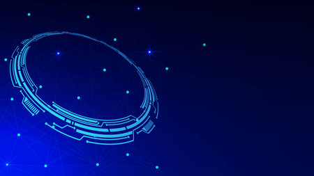 Abstract futuristic technology for global network connection concept. Connected dots and lines with hud background design. Vector illustration.のイラスト素材
