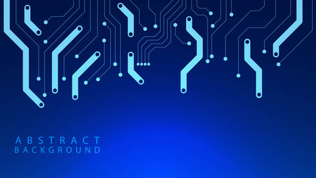 Abstract circuit board technology concept. Blue Scifi PCB. Big data visualization, global connection and digital communication background design. Vector illustration.のイラスト素材