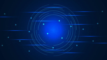 Big data visualization and machine learning concept with circle line and connecting dots and lines. Science and technology background design. Vector illustration.のイラスト素材