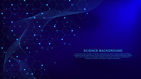 Abstract connecting dots and lines with wave flow. Big data visualization, social networking, global network connection and communication technology background. Vector illustrationのイラスト素材