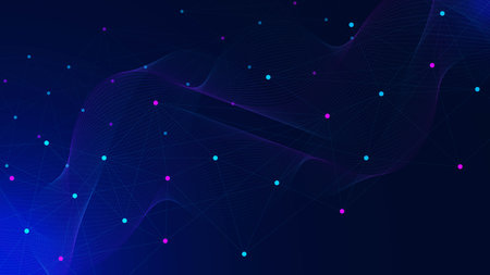 Abstract dots and lines color connection with wave flow. Networking, social communication technology and science background. Vector illustration.のイラスト素材