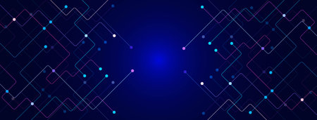 Modern abstract background with connecting color lines and dots. Network connection, social networking and communication technology concept. Vector illustration.のイラスト素材