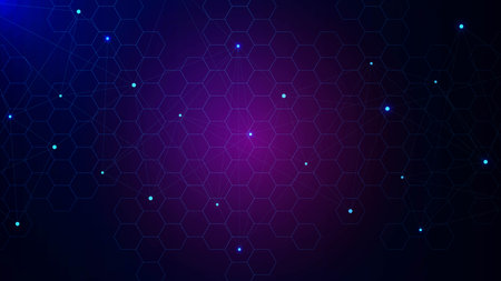 Abstract hexagonal with connecting dots and lines background. Medical innovation, network connection, science and communication technology concept design. Vector illustration.のイラスト素材