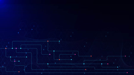 Abstract global network connection concept with connecting dots lines and hexagons pattern. Social communication in the digital technology background. Vector illustration.の素材