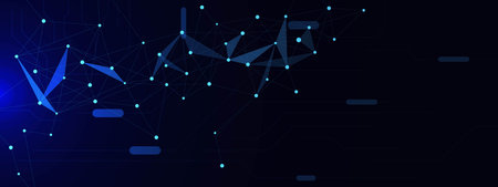 Digital technology concept with circuit board and connecting dots and lines. Electronic tech,...