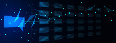 Digital folder and documents with connecting dots and lines. Migration file and connected document file concept background. Vector illustration.のイラスト素材