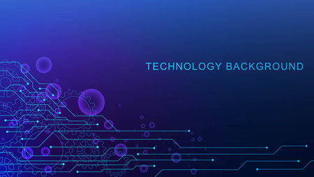 Abstract digital technology concept with electronic circuit board. Modern network connection and global communication concept background. Vector illustration.のイラスト素材