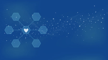 Heart with connect hexagons and molecular structure for medical innovation concept background....