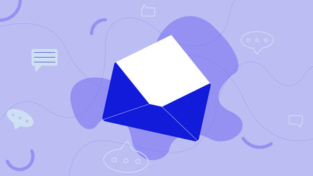 Mail marketing, newsletter, communication and contact concept with blue envelope and bubble chat. Vector illustration.のイラスト素材