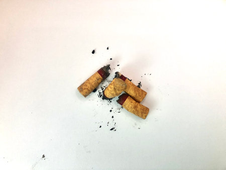 Tobacco cigarette butt isolated on white background. World no tobacco day and quit smoking conceptの写真素材