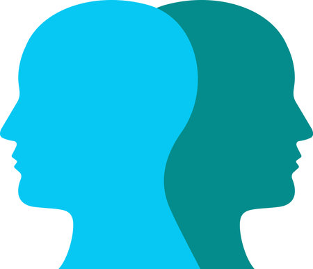 Two head silhouettes on a white background. Psychology, diversity, tolerance and opposites concept. Vector illustrationのイラスト素材