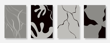 Abstract foliage poster background design set. Leaves shape art for wallpaper. Vector illustrationのイラスト素材