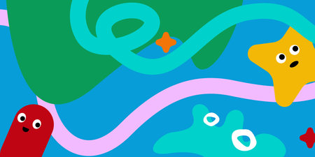 Kids and children background with playful cartoon design for wallpaper and print. Fun childish concept. Vector illustrationのイラスト素材
