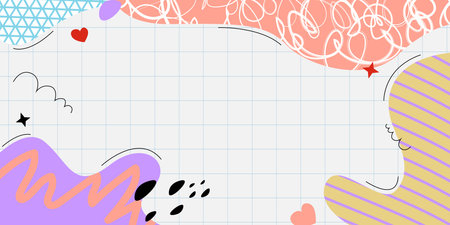 Abstract kids and children background with colorful hand drawn doodle design on paper texture. Suitable for prints and wallpaper. Vector illustrationのイラスト素材