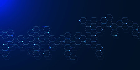 Healthcare and medical background with molecular structure. Abstract hexagons and dots for DNA...