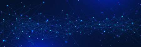 Abstract futuristic network connection with blue connecting the dots lines or plexus. Modern global...