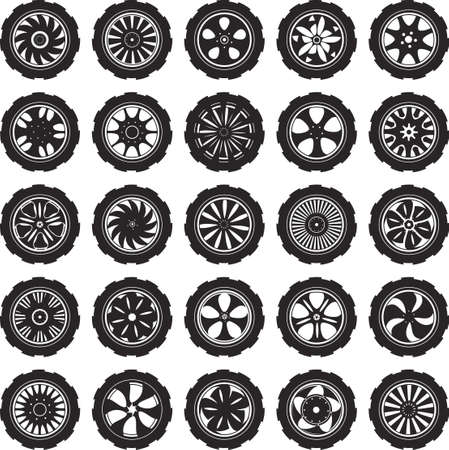black  silhouette  automotive wheel with alloy wheels and tires のイラスト素材