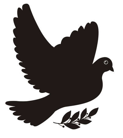 Illustration - black silhouette of a peace dove with laurel leavesのイラスト素材