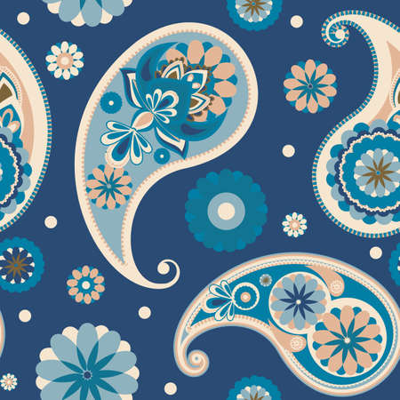 Seamless pattern based on traditional Asian elements Paisley. Pastel blue.のイラスト素材