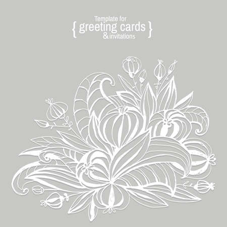 Template for greeting cards, invitations, posters, brochures or banners. Hand-drawing fancy flowers with leaves.のイラスト素材