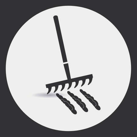 Gardening. Rake to loosen the soil. A black silhouette on a light background in a round frame.のイラスト素材