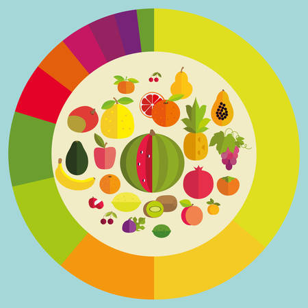 Scattering of ripe fruit on a bright background. Round framing.のイラスト素材