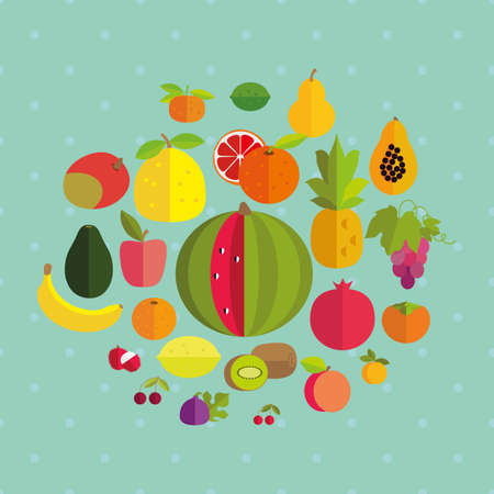 Fruits on a blue background with polka dots. Delicate pastel colors.のイラスト素材