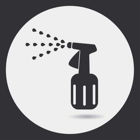Gardening. Garden hand sprayer. Spraying, irrigation, treatment against pests. A black silhouette on a light background in a round frame.のイラスト素材