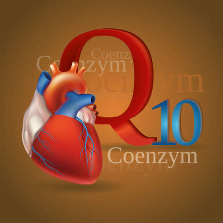 Schematic representation of Coenzyme Q10 - antioxidant substances necessary for the maintenance of normal heart function. Golden background.のイラスト素材