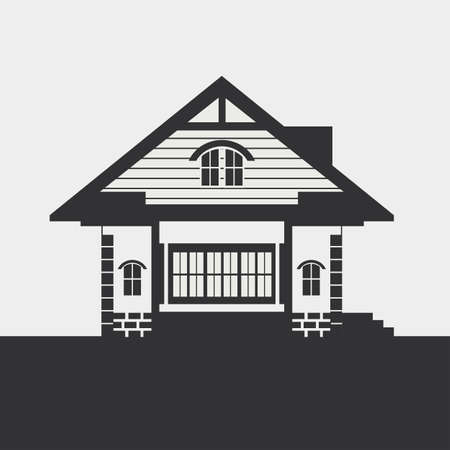 Silhouette drawing of a country house. Dark figure on a light background.のイラスト素材