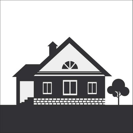 Silhouette drawing of a country house. Dark figure on a light background.のイラスト素材
