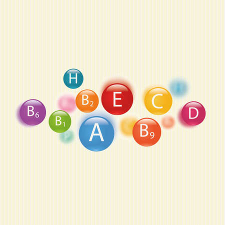 Placer vitamins necessary for human health. Abstract colorful illustration. Striped background.のイラスト素材
